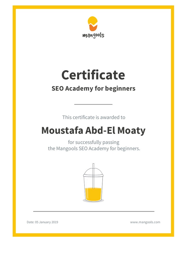 SEO Certificate From Mangools