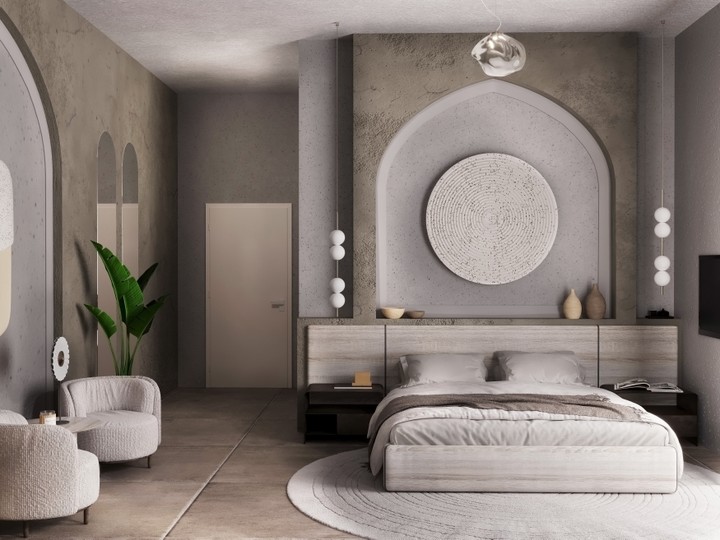 Master bedroom design - a mix of both Traditional Arabic and Japandi Styles