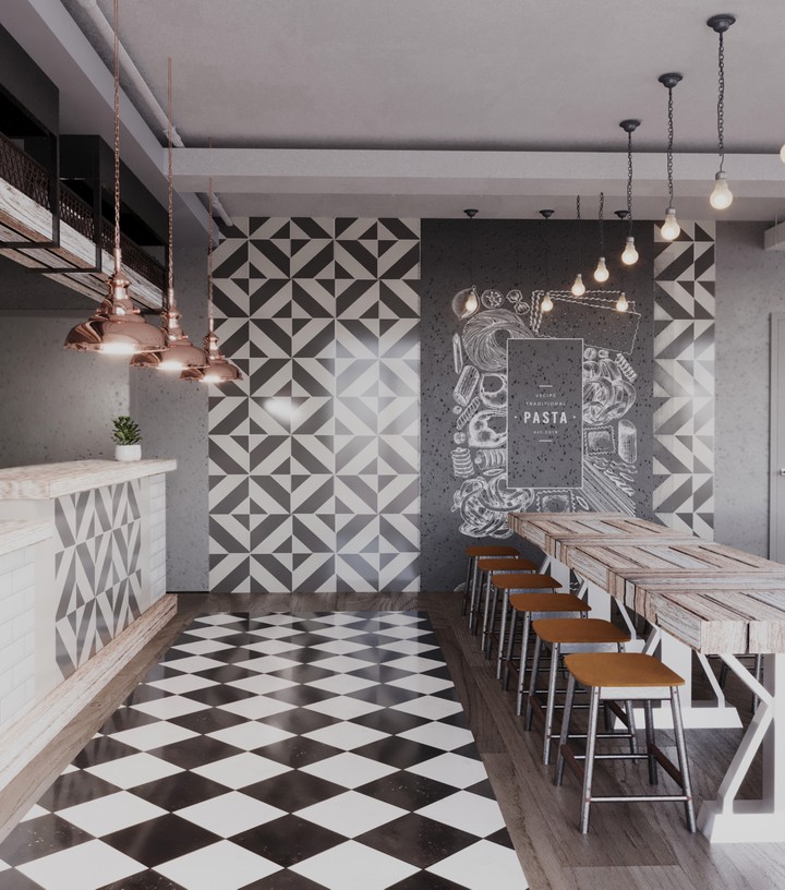 Pasta Restaurant light Industrial Interior Design