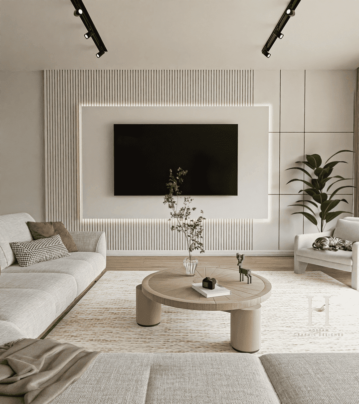 minimalist living room design with video animation