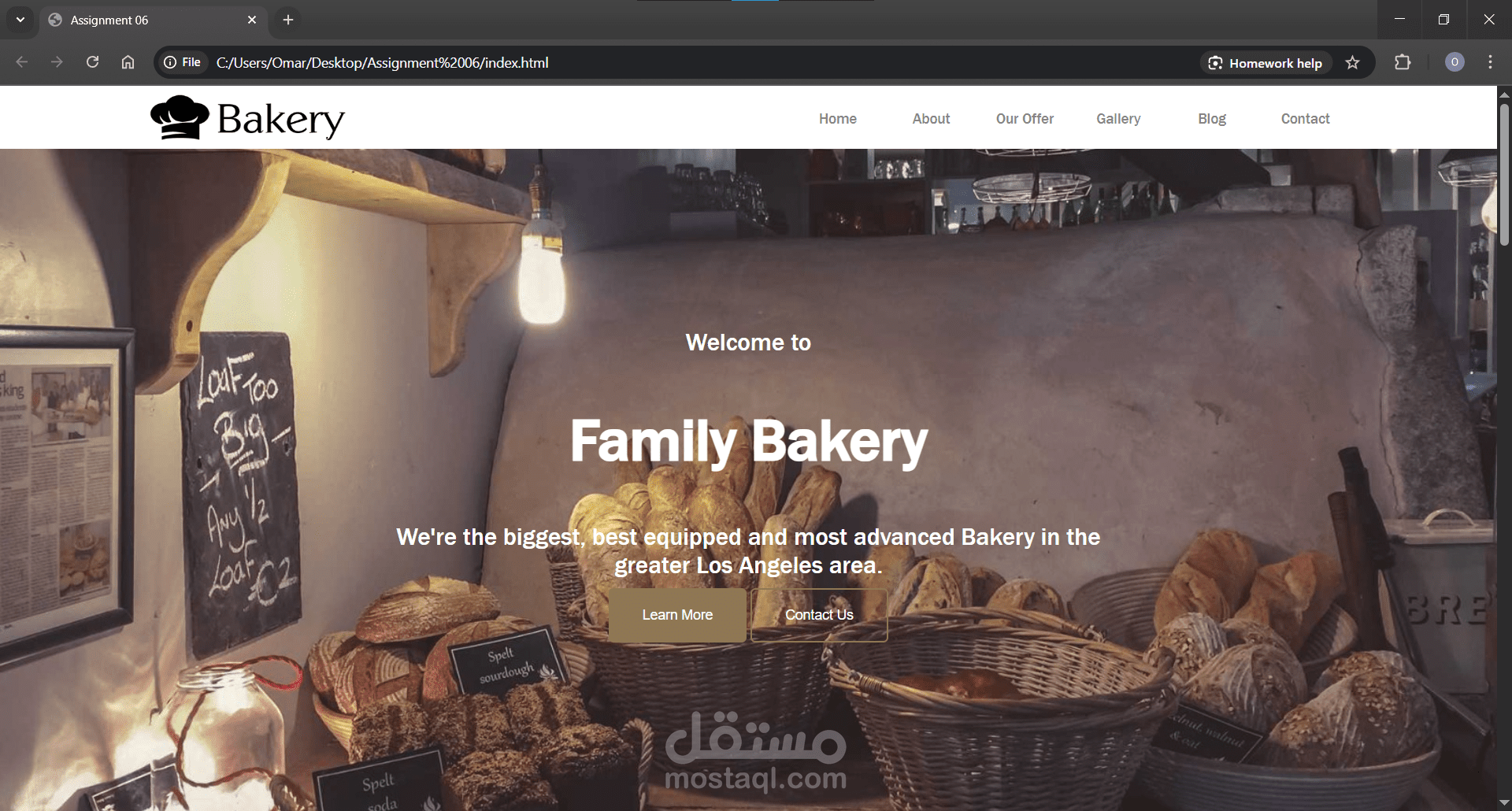 تصميم موقع واجهات (Landing Website) لمخبز محلي بتقنيات HTML وCSS متجاوبة
