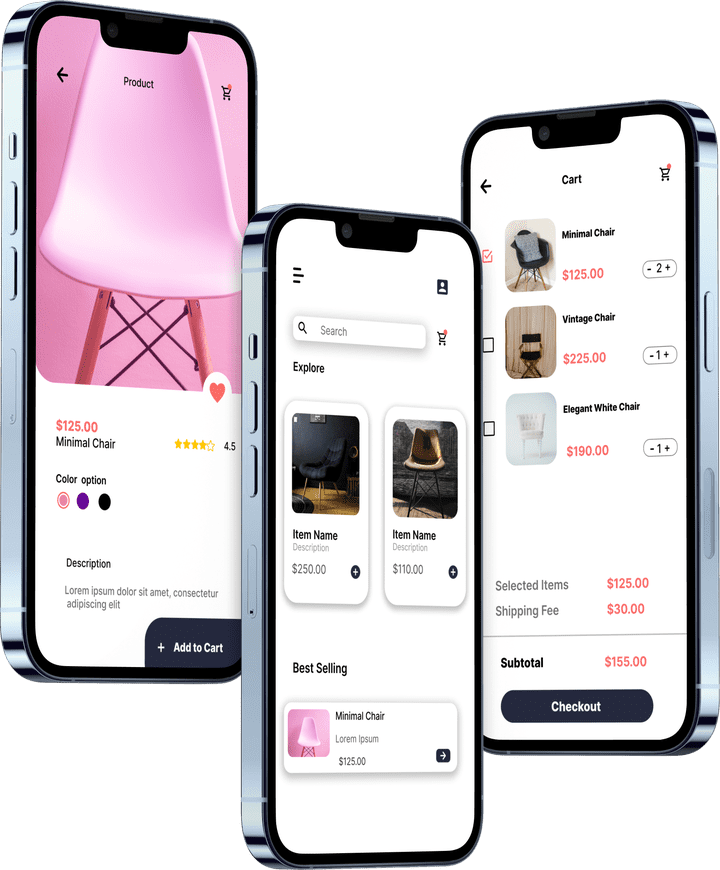 Furniture shopping app interface