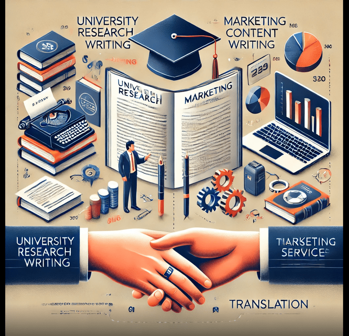 الكتابة والترجمه. وكتابة بحوث للجامعه والمنتجات