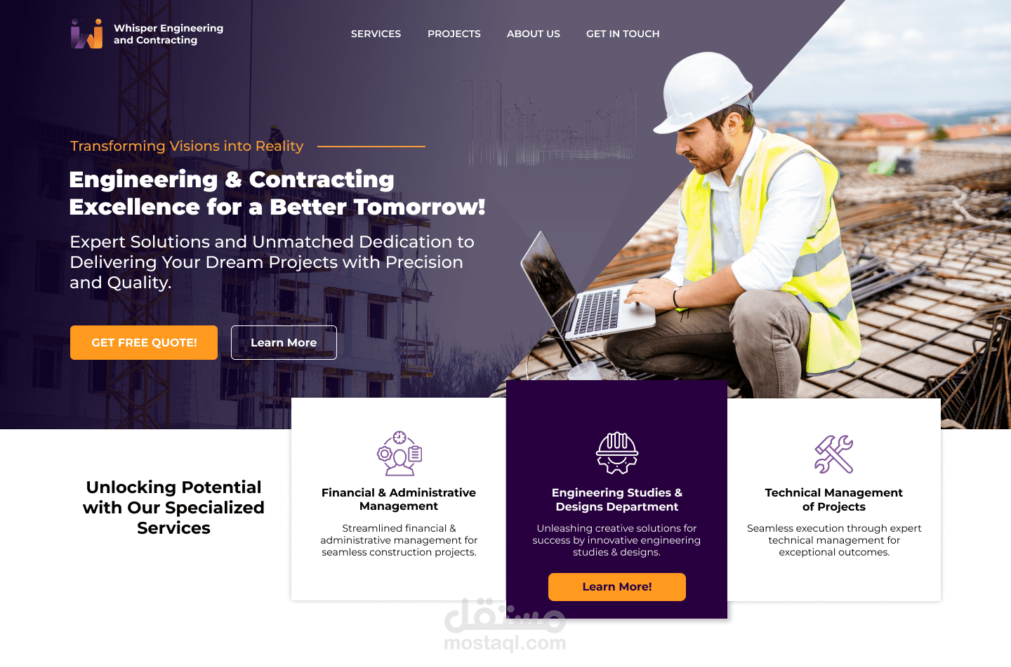 Construction Company Home Page Section