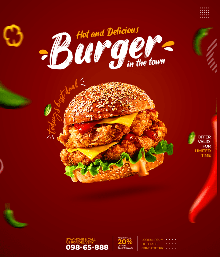 This is an advertisement design for a burger restaurant