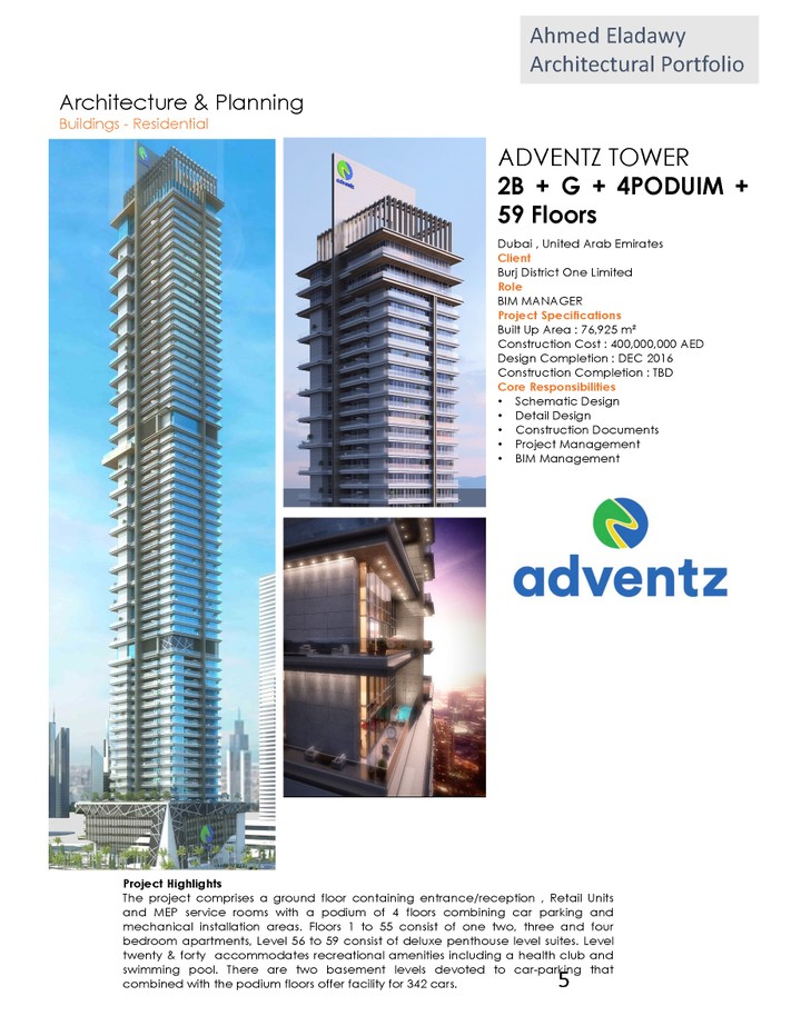 ADVENTZ TOWER 2B + G + 4PODUIM + 59 Floors