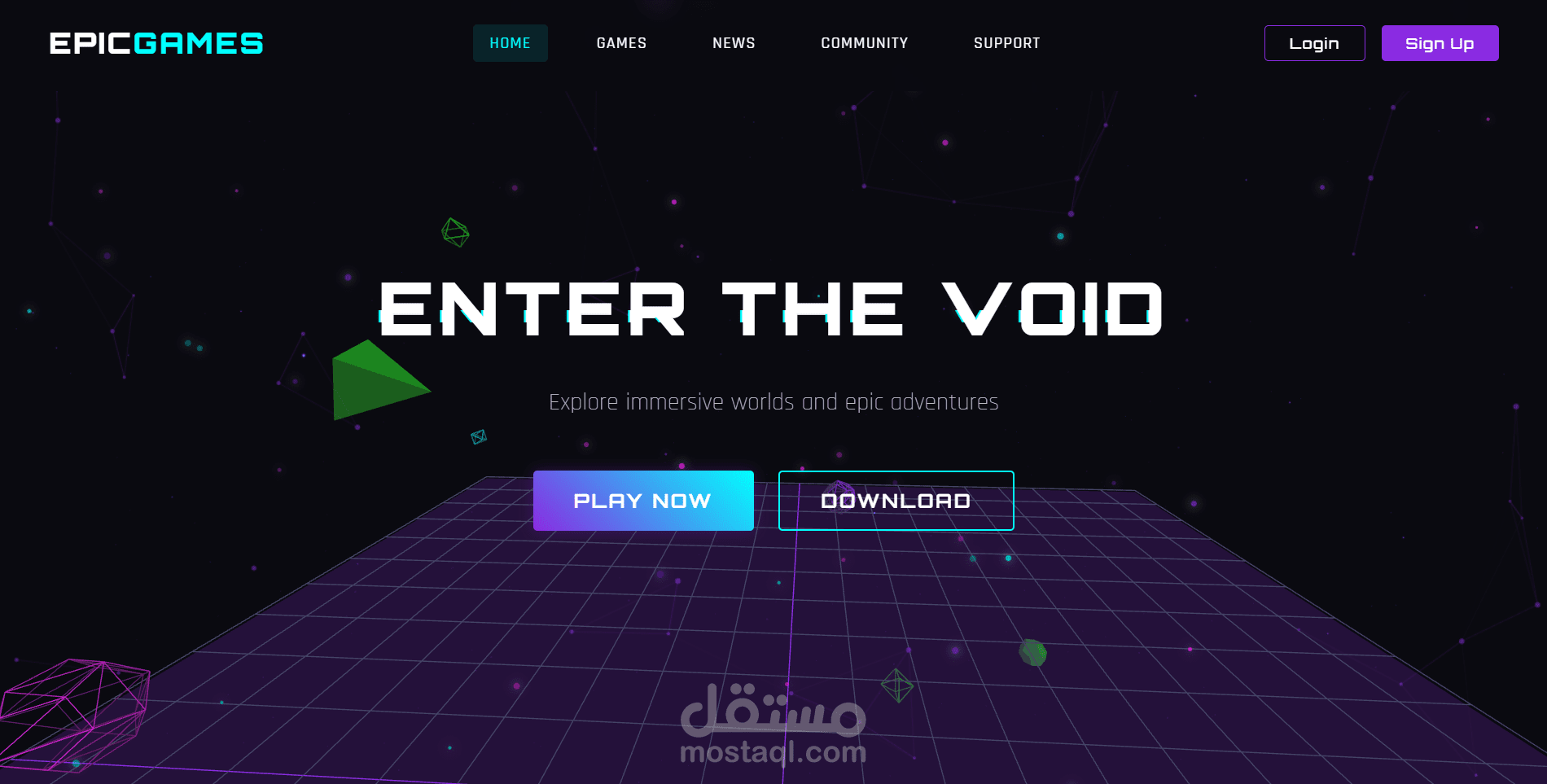 تصميم وتطوير موقع بوابة ألعاب 3D تفاعلية بـ HTML / CSS / JavaScript — واجهة عرض وأسلوب جرافيكي عصري