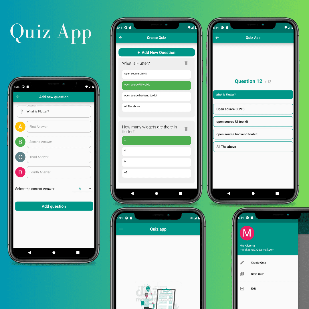 تطبيق كويز بواسطة Flutter