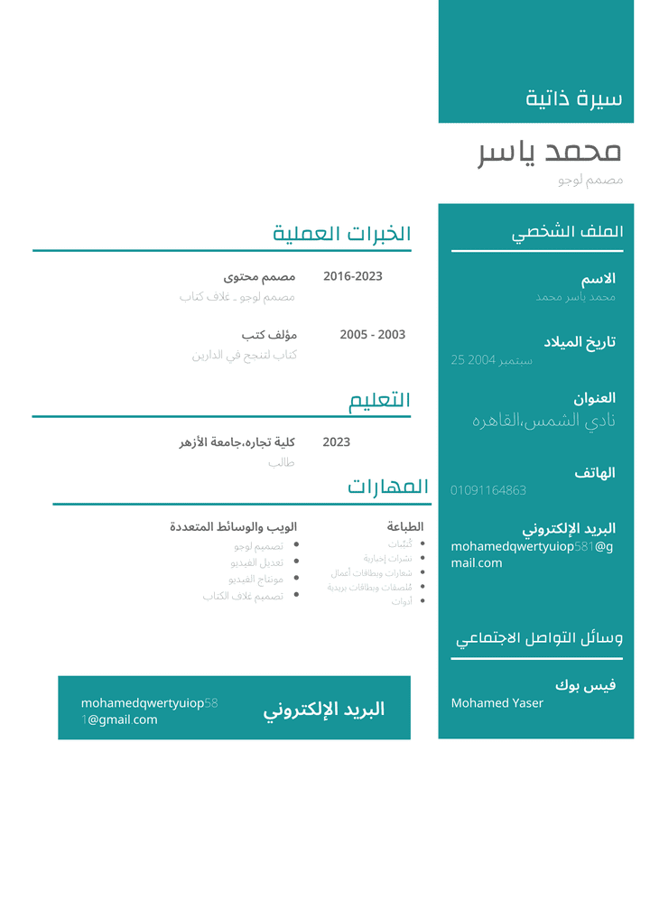 تصميم سيره ذاتيه باحترافيه