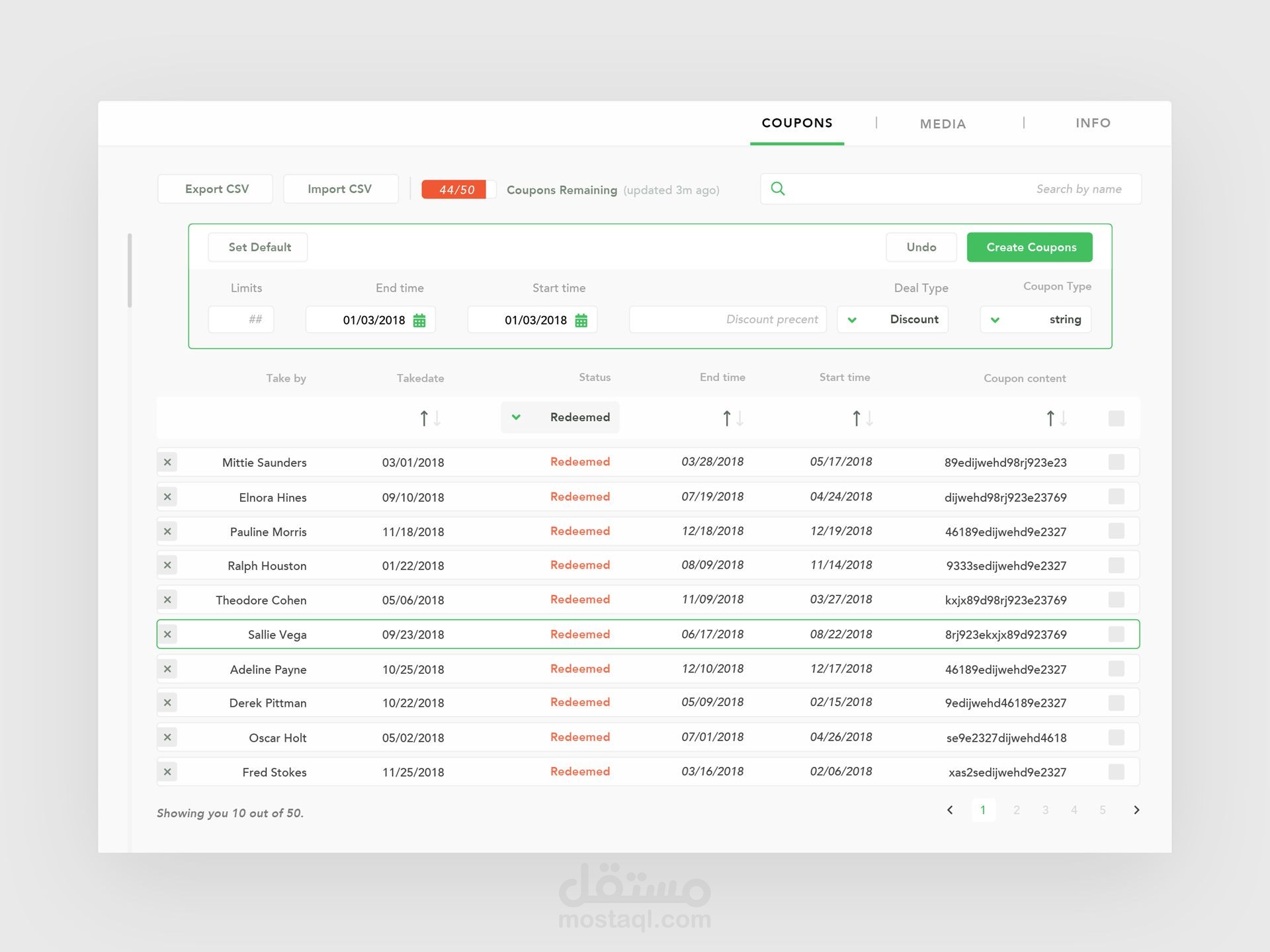 Dashboard  Coupons page UI UX Dedign