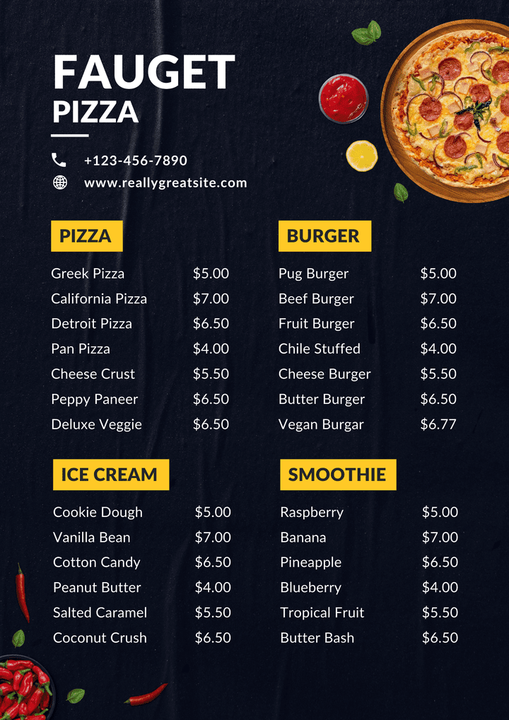 Pizza Menu