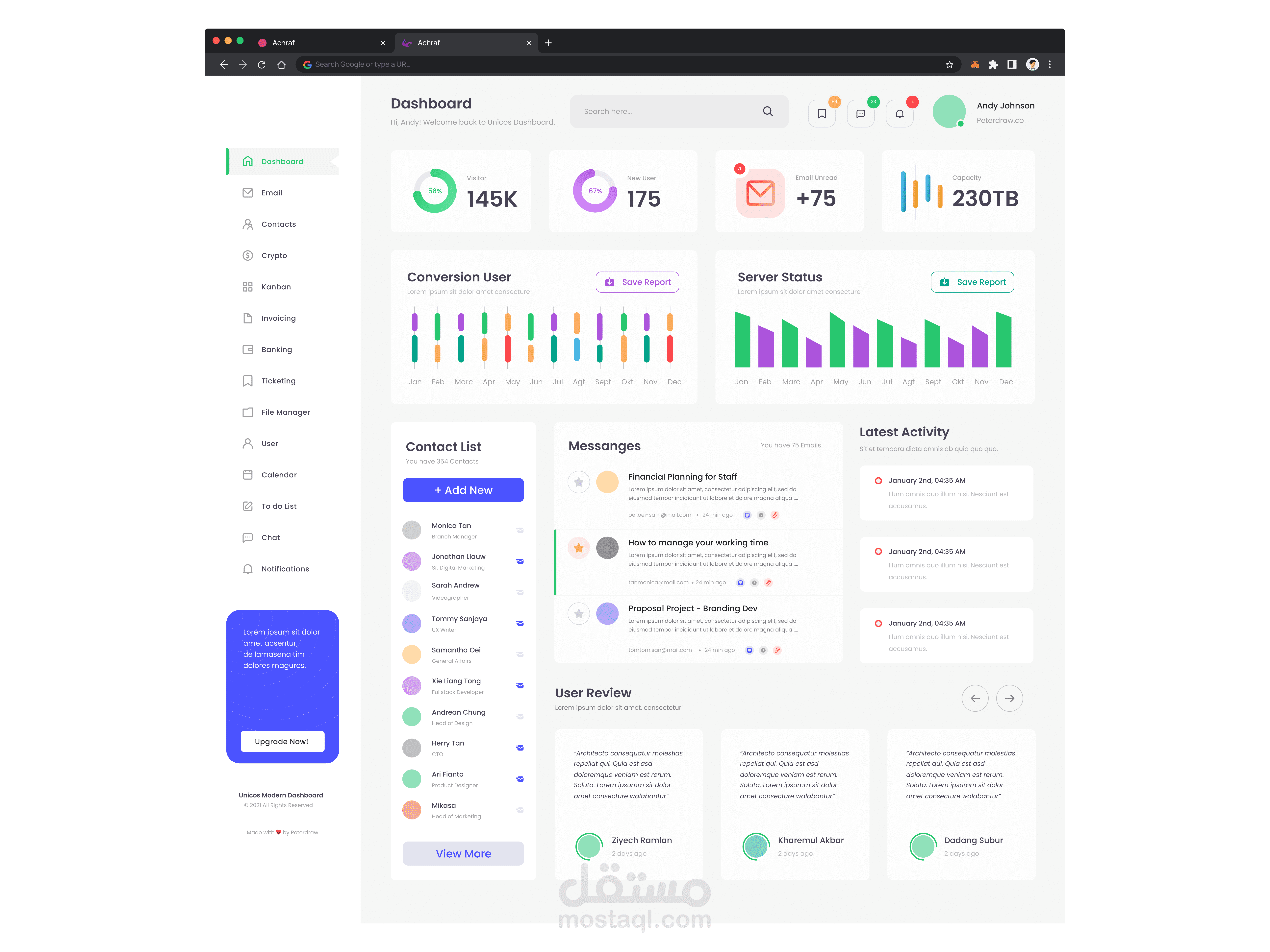 تصميم dashboard