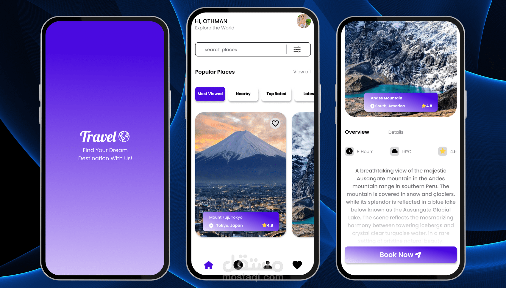 تصميم تطبيق سفر - UI/UX Design