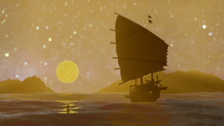 مشهد ثلاثي الأبعاد لسفينة شراعية