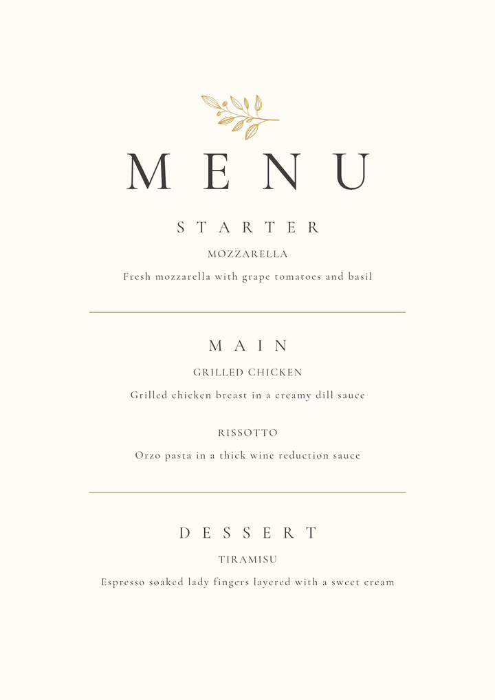 Elegant one day menu