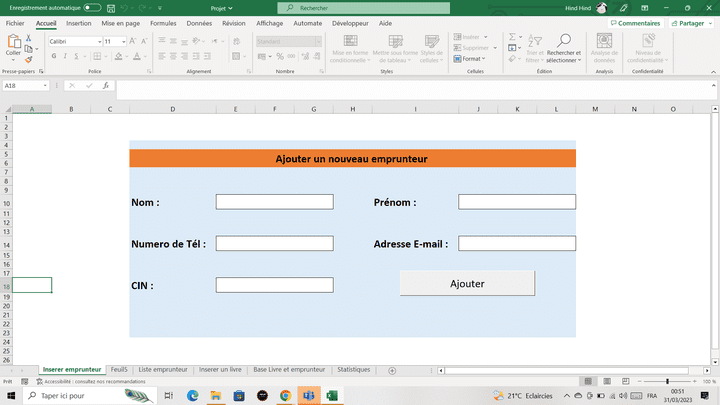 Projet bibliothèque dans l'excel