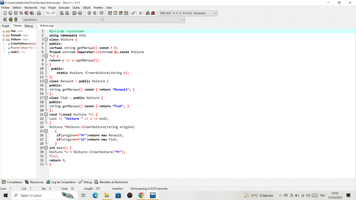 création des codes par l'utilisation de C++