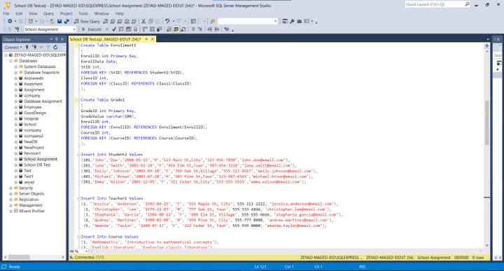 قاعده بيانات لنظام مدرسه كامله SQL