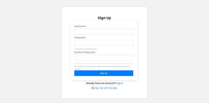 signup page with input checker