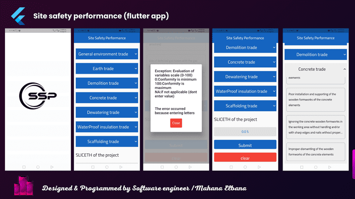 تطبيق موبيل مبرمج ب(flutter/dart) لقياس مستوي اودرجه الامان في المواقع البناء كأدة للمهندسين المدنين