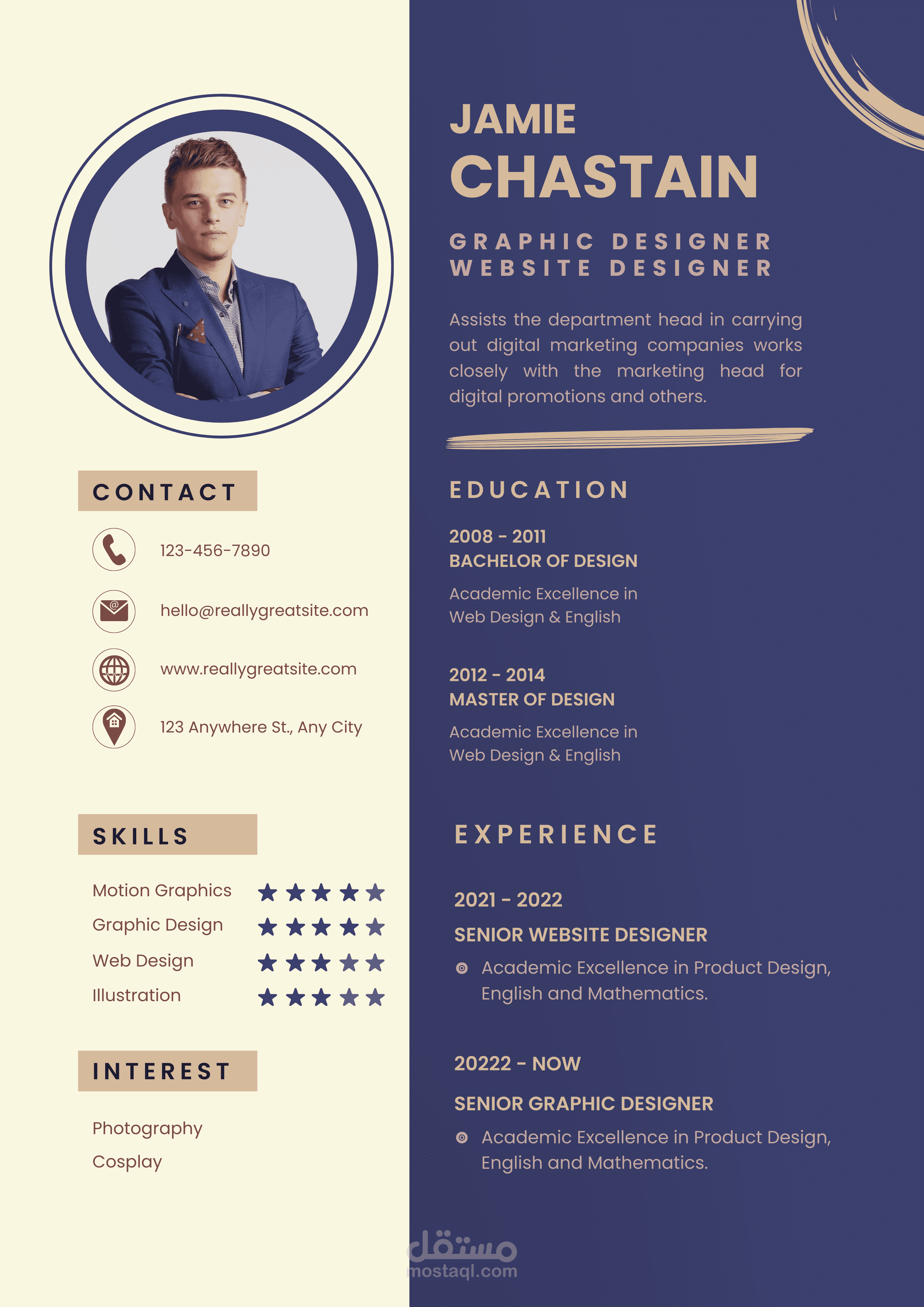 CV simple blue and white graphic designer