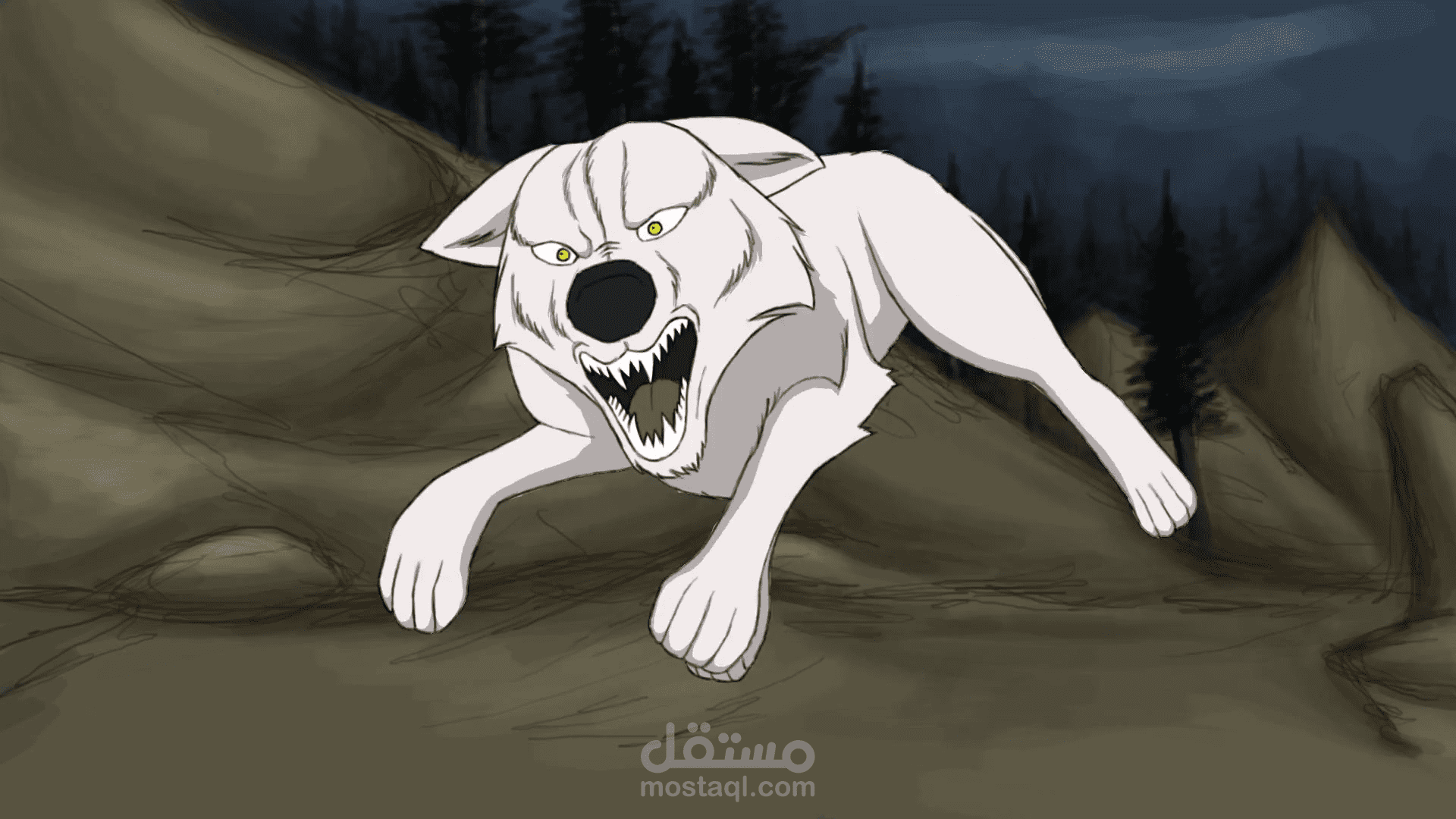 Wolf attack animated scene