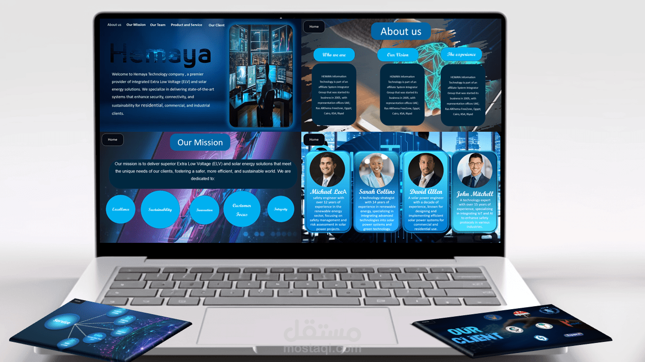 عرض تقديمي احترافي يعكس هوية Hemaya التقنية – تصميم بصري جذاب على PowerPoint بأستخدام واجهه تفاعلية
