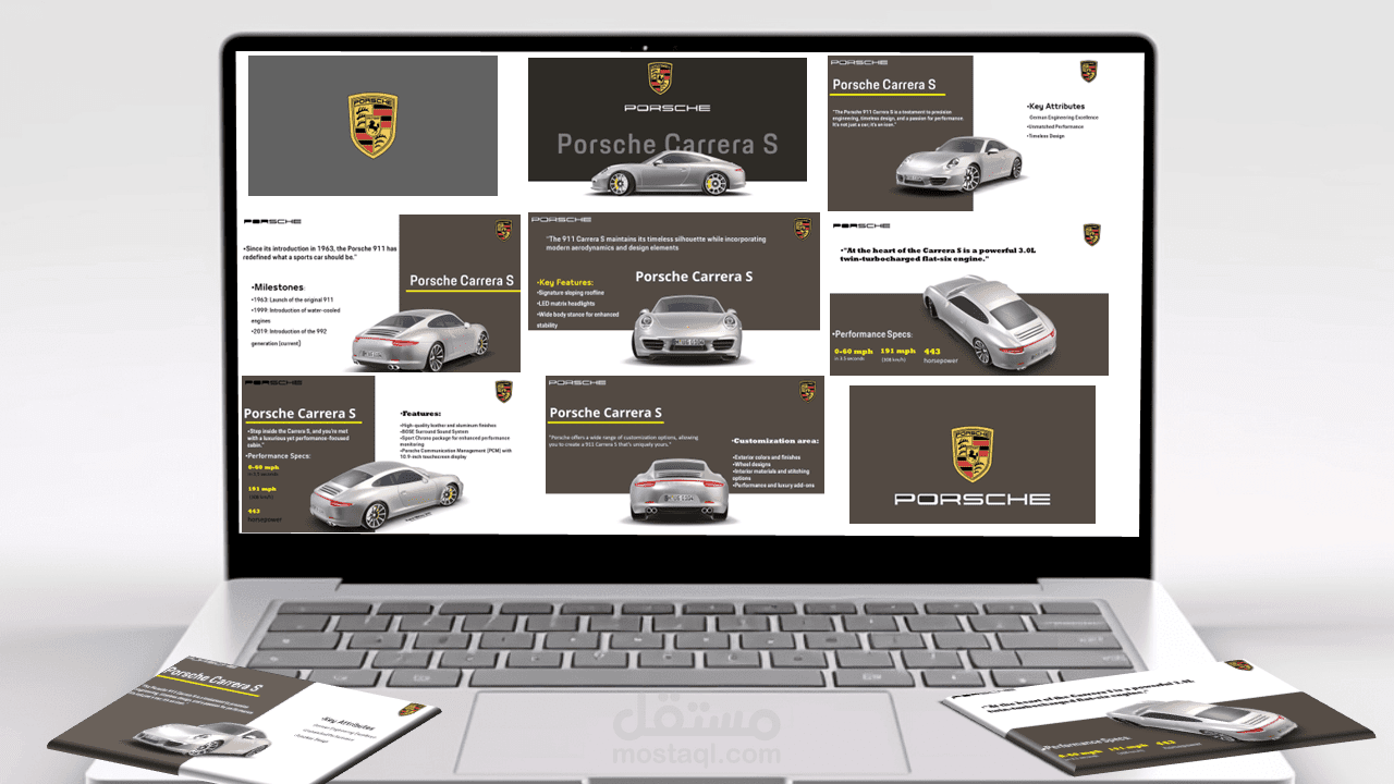 تصميم عرض تقديمي تسويقي فاخر  للترويج لسيارة Porsche