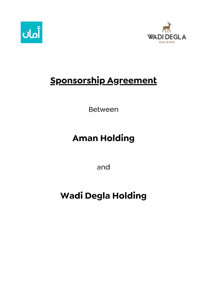 Sponsorship Agreement Between Aman Holding and Wadi Degla Holding