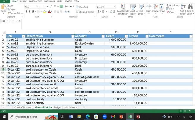 accounting Systeme using excel