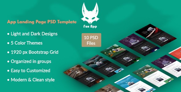 Fox App – App Landing Page is a perfect landing page to showcase your app.Fox App is 10 PSD file 5 color each color dark and light designs .