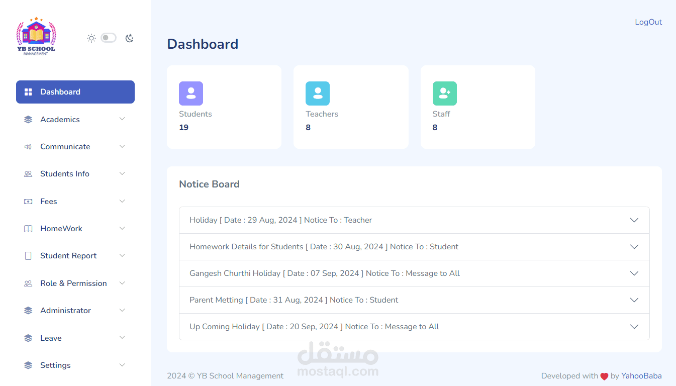 تطوير منصة ويب YB School Management