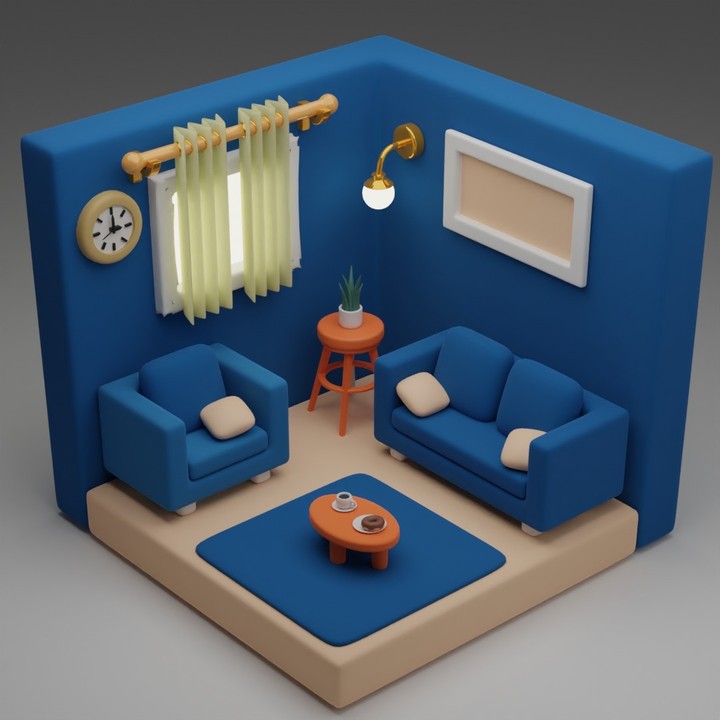 تصميم lowboly لغرفة معيشة باستخدام بلندر