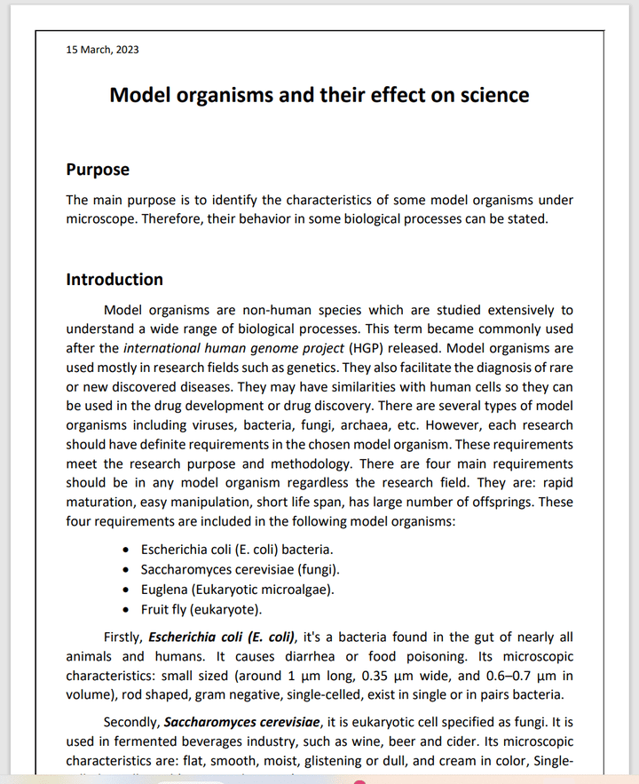 Cell biology report