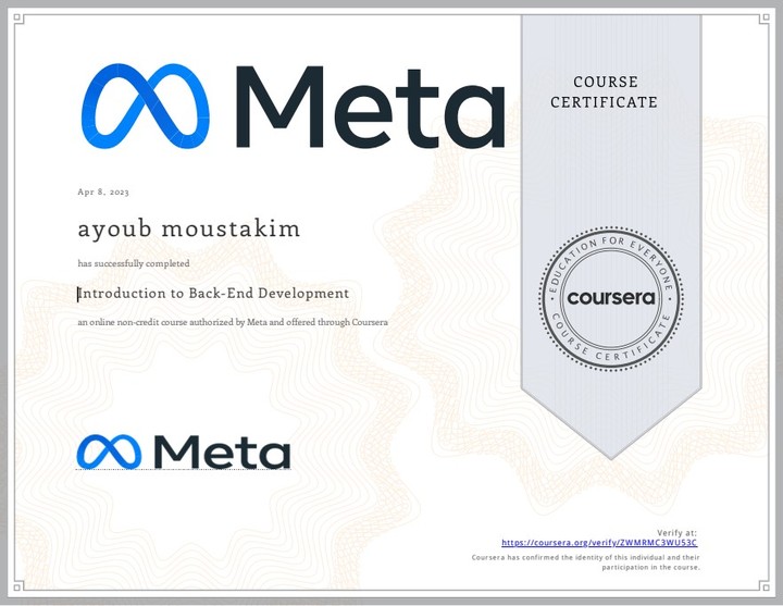 Certificat  to Back-End Development