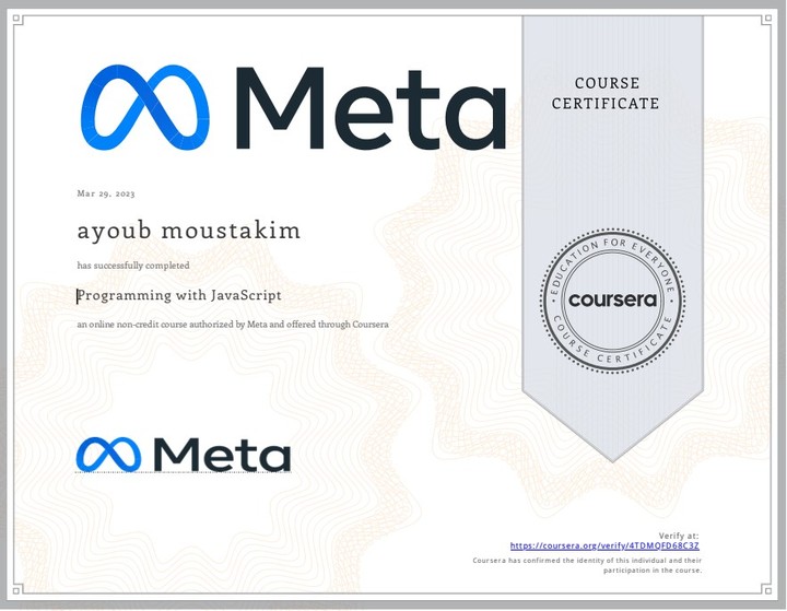 Certificat Programming with JavaScript