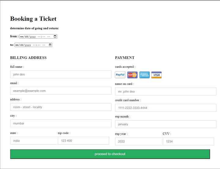 Basic Booking page
