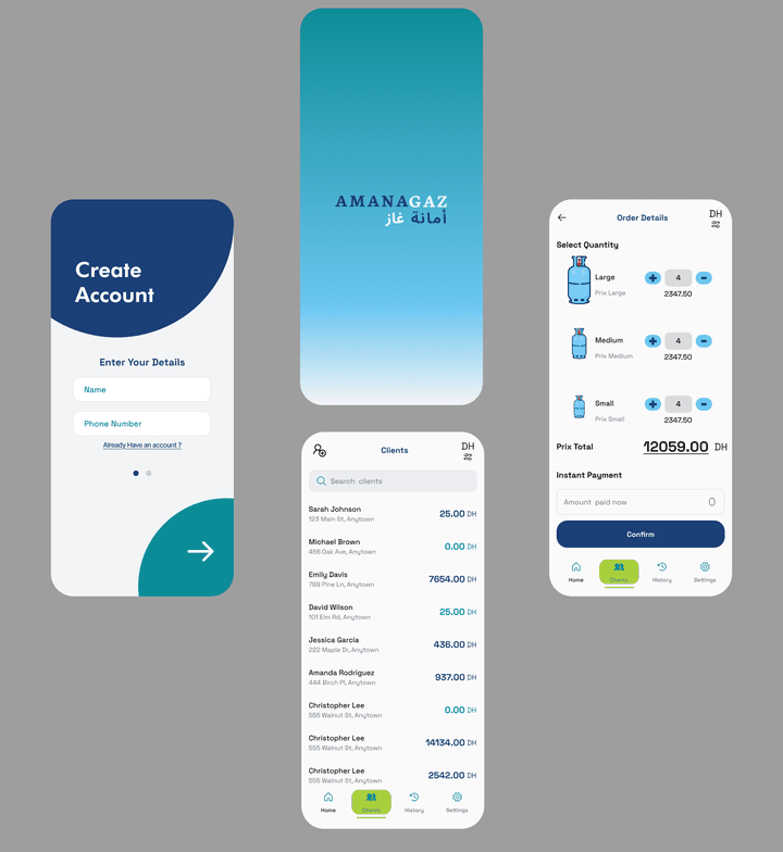 أمانة غاز: تطبيق Flutter متجاوب لإدارة الأعمال اللوجستية بكفاءة عالية، مع نظام لتتبع الأصول والبيانات المالية في قطاع توزيع الغاز.