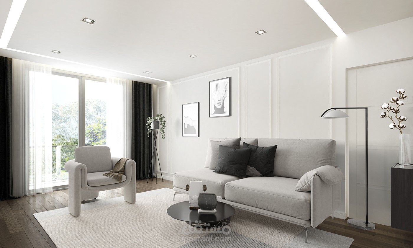 Virtual Staging عمل تأثيث إفتراضي لغرفة معيشة بستال مودرن