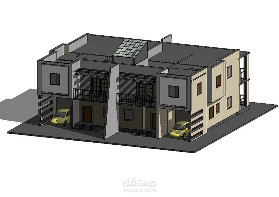 تصميم واجهة 3D لمنزل مكون من طابقين