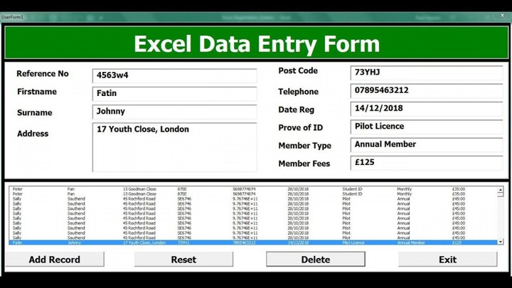 Excel Data Entry Form Template