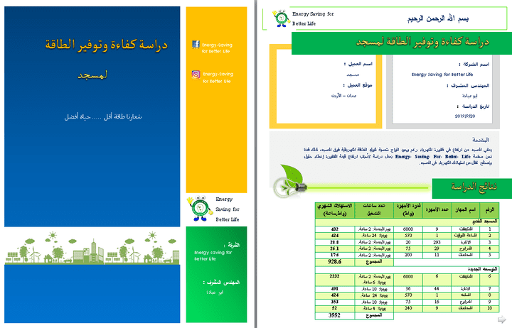 تصميم نتائج دراسة كفاءة الطاقة على برنامج word