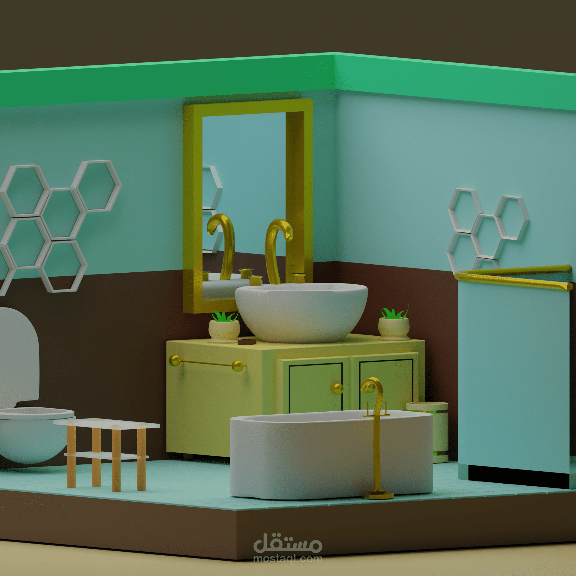 تصميم 3D لغرفة استحمام