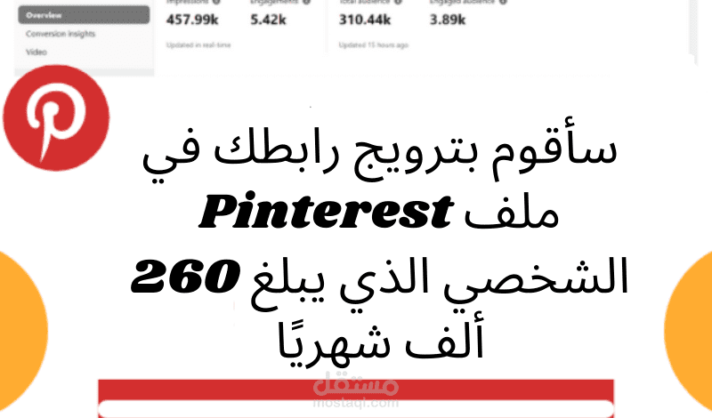 سأقوم بترويج رابطك في ملف Pinterest الشخصي الذي يبلغ 260 ألف شهريًا