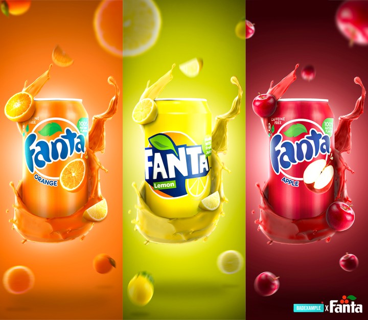 تصميم اعلاني Refreshing Fanta: Lemon, Apple, and Orange