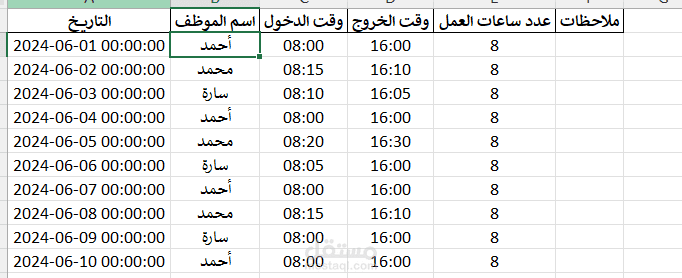 نموذج متابعة الحضور والانصراف