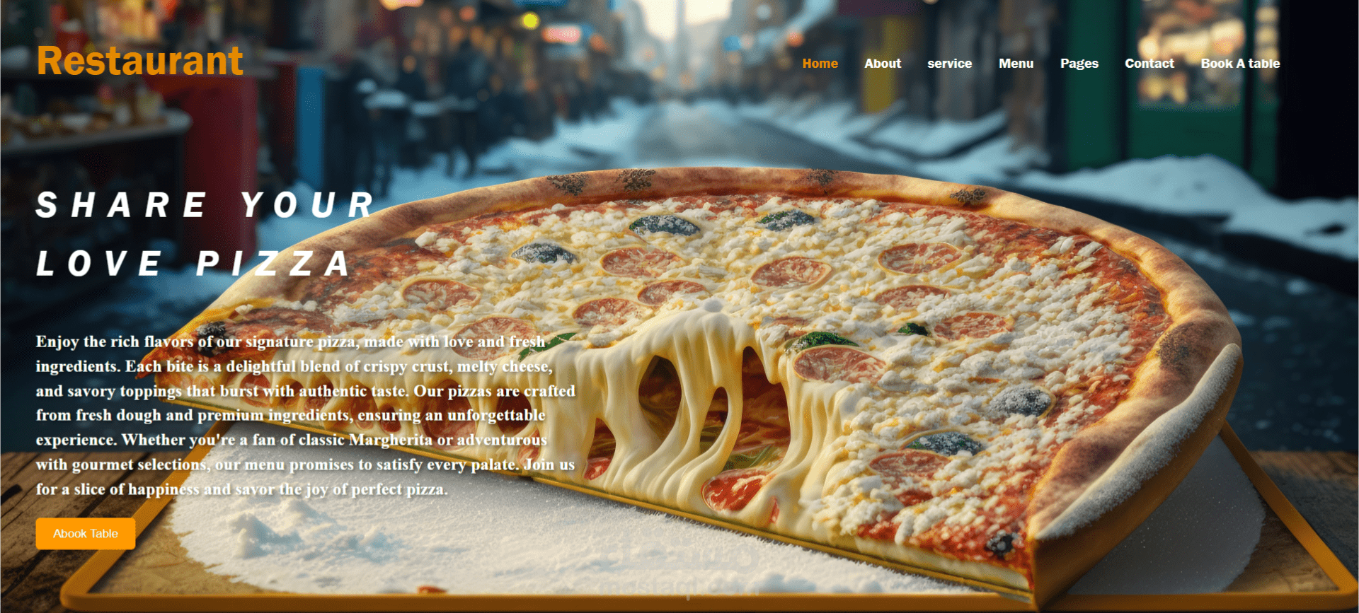 landing page for pizza restaurant صفحة هبوط لمطعم بيتزا