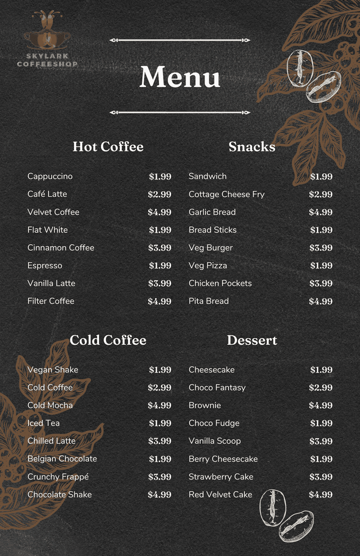 هوية تجارية coffeeshop logo / menu/ billboard / social media posts / flyer