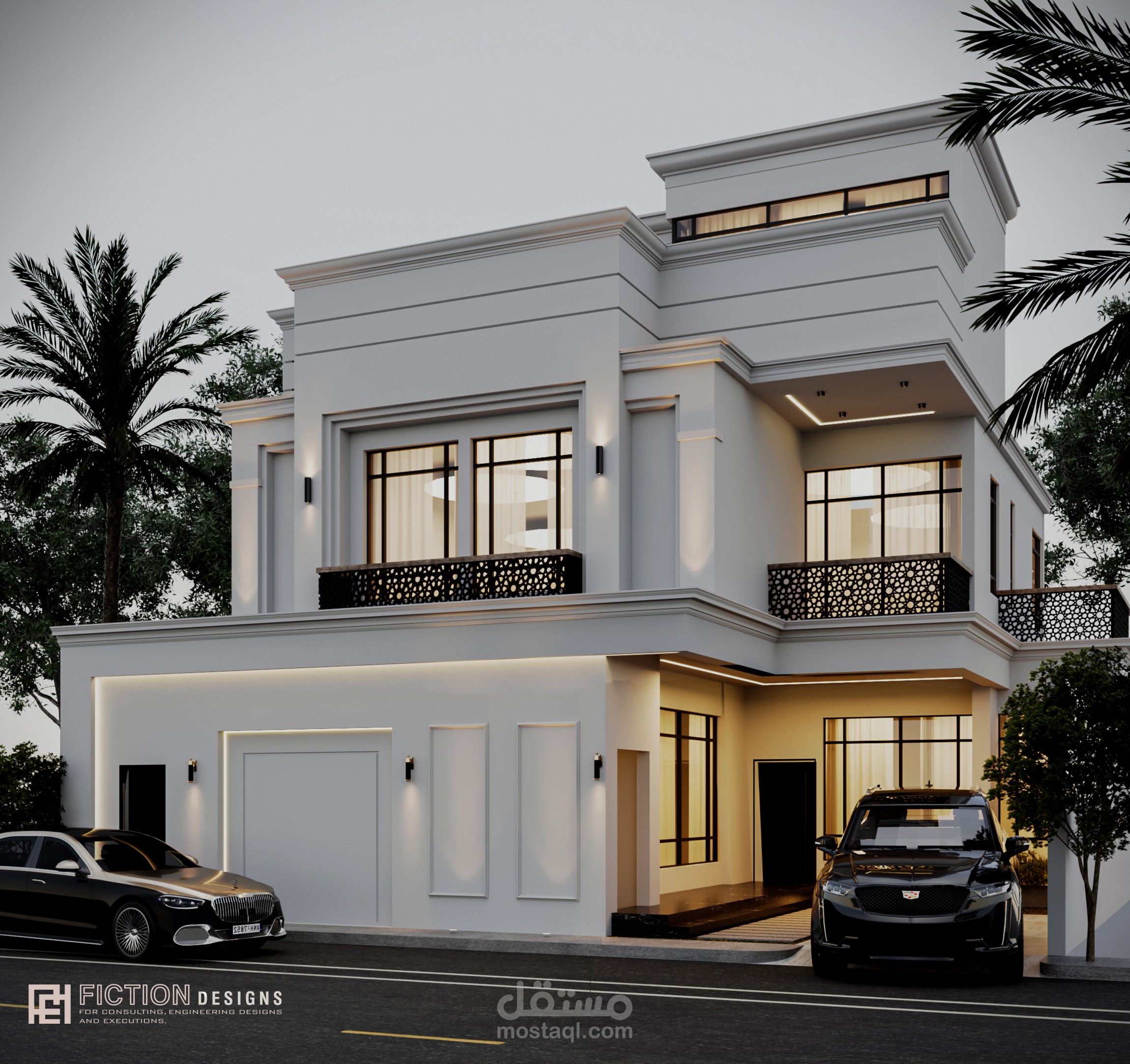 تصميم واجهة فيلا نيو كلاسيك في السعودية