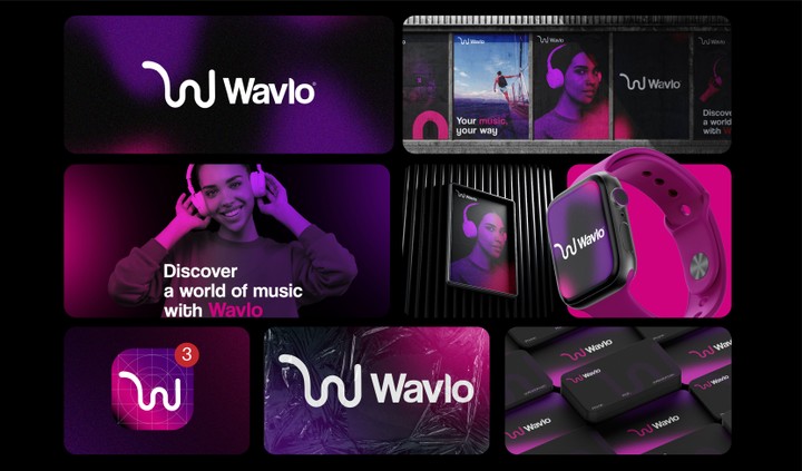 هوية بصرية وشعار لتطبيق اغاني Wavlo